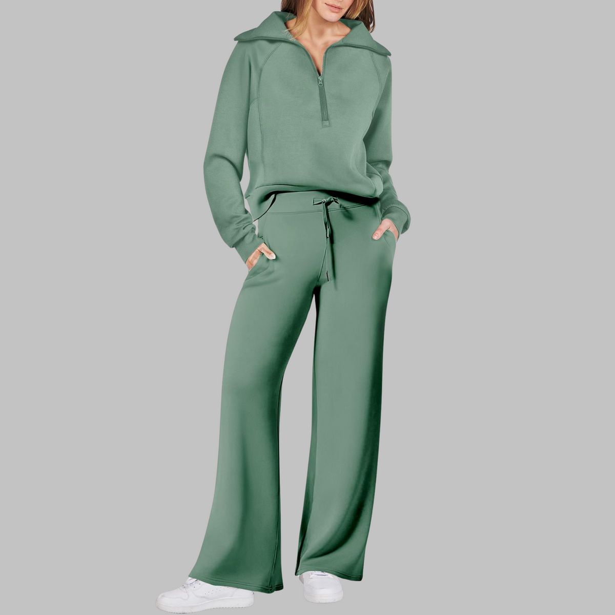 UDAY | Comfy Half Zip Sweatshirt and Wide Leg Pants Set