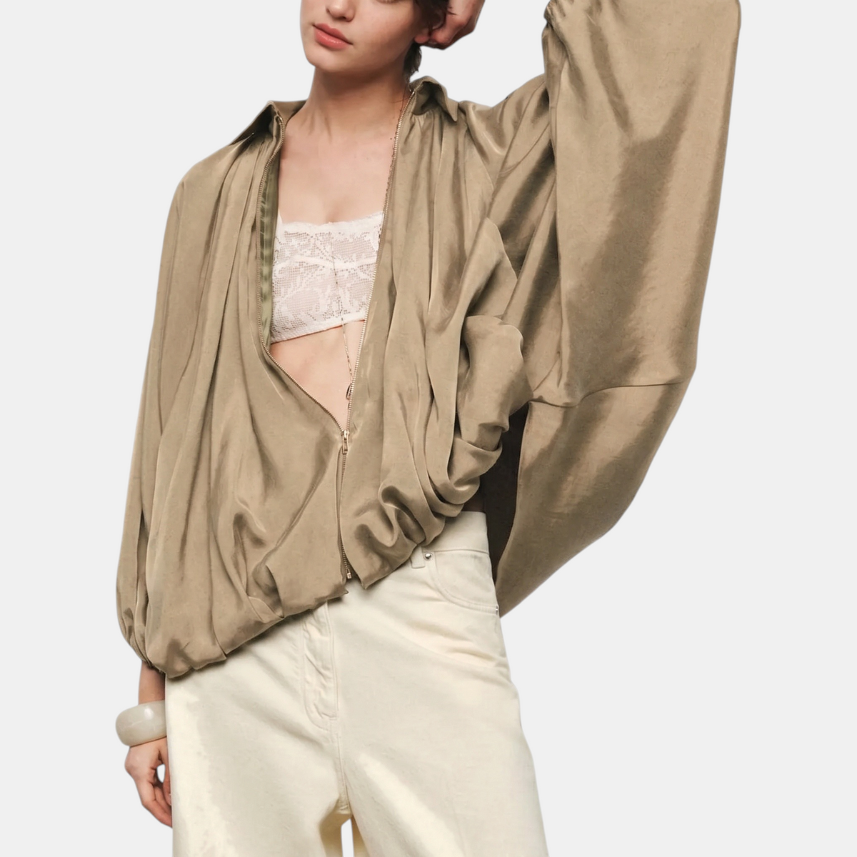 Women's Oversized Bubble Hem Batwing Bomber Jacket