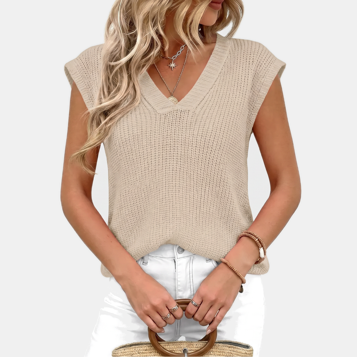 Women's Sweater Vest Chunky Ribbed Knit V-Neck Sleeveless Top
