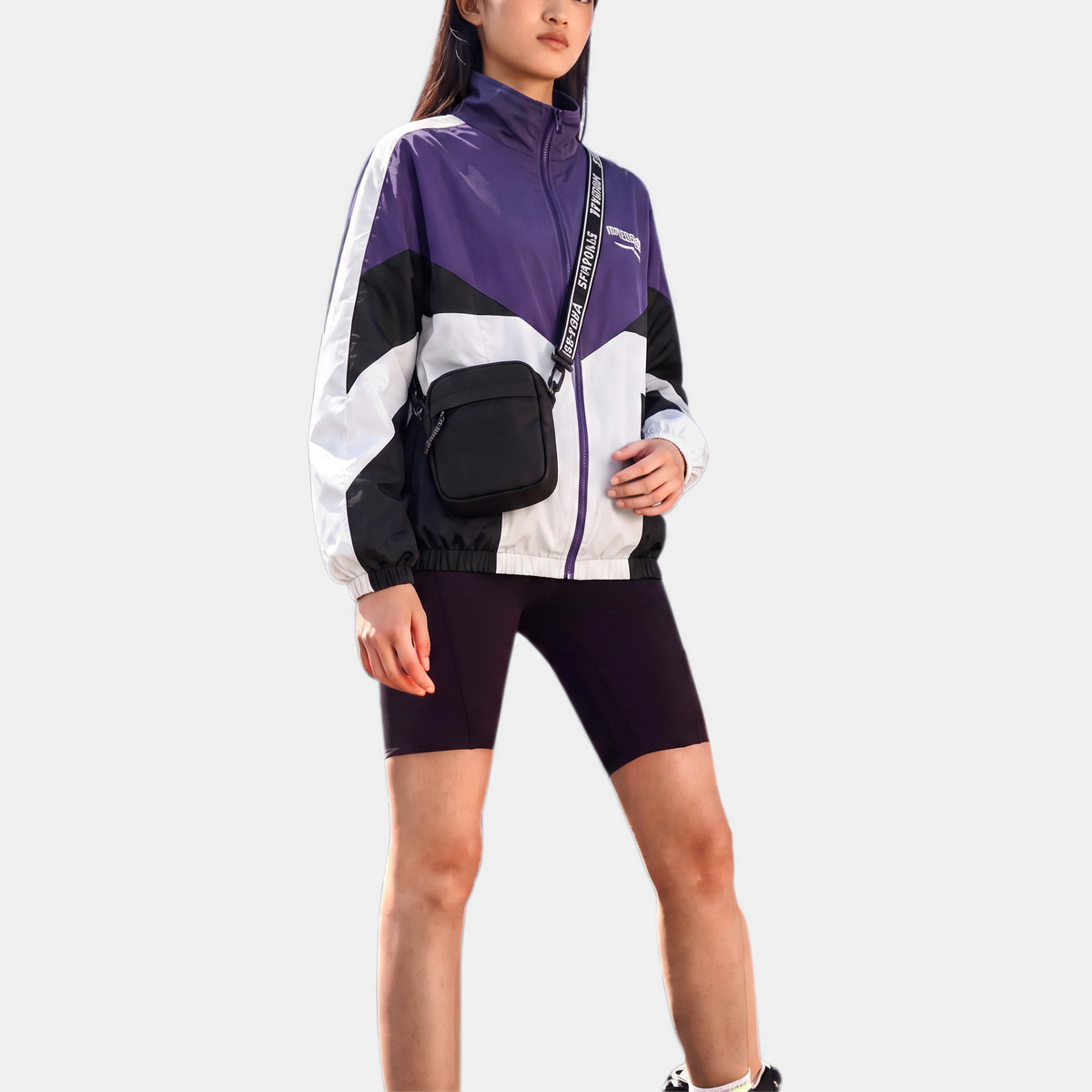 Women's Colorblock Windbreaker Oversized Zip Up Track Jacket