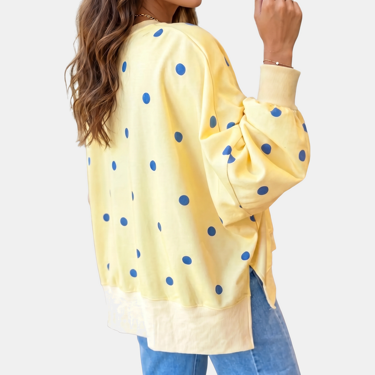 Women's Oversized Crewneck Polka Dot Bow Detail Sweatshirt