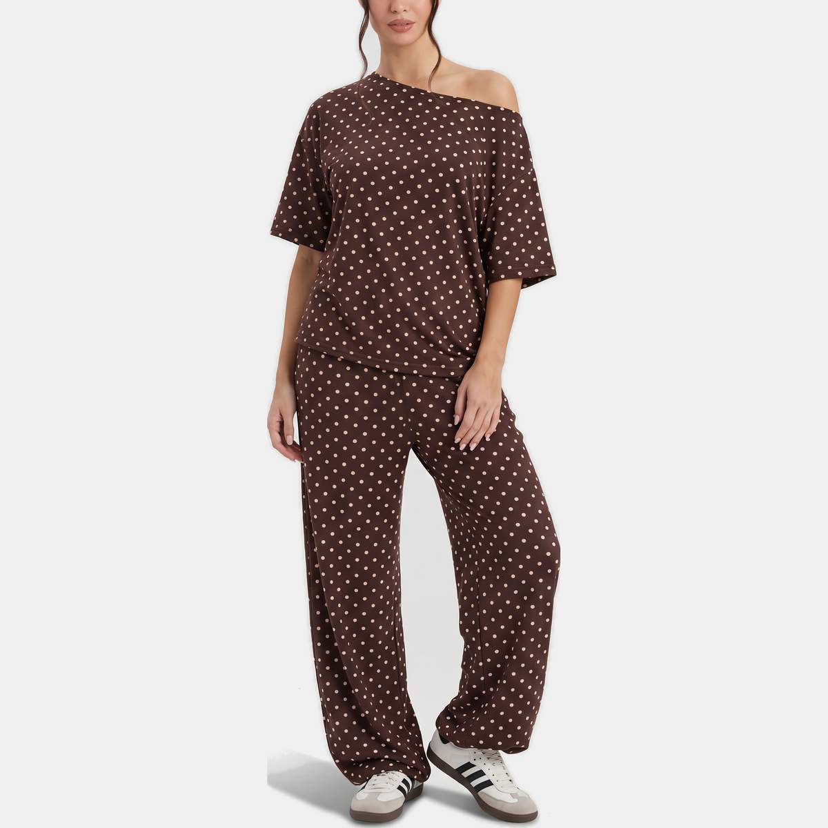 Women's One Shoulder Lounge Set Wide Leg Drawstring Trousers
