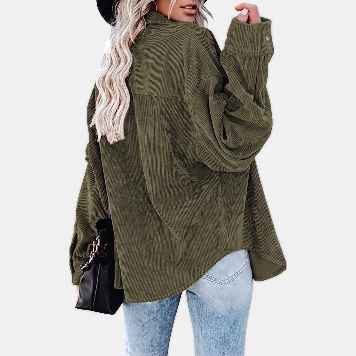 Women's Corduroy Button Front Oversized Long Sleeve Shacket