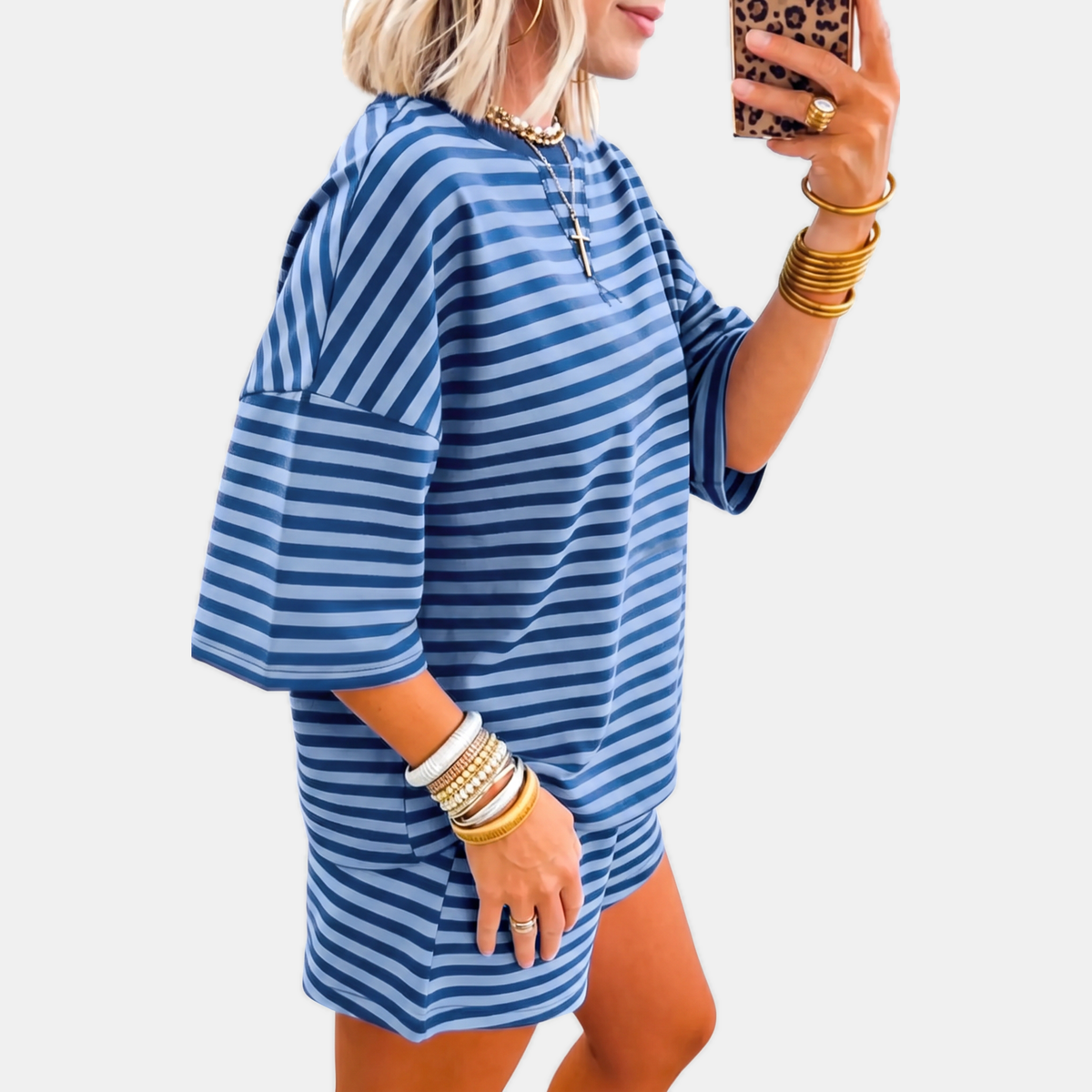 Women's Lounge Set Drop Shoulder Knit Top and Mini Shorts