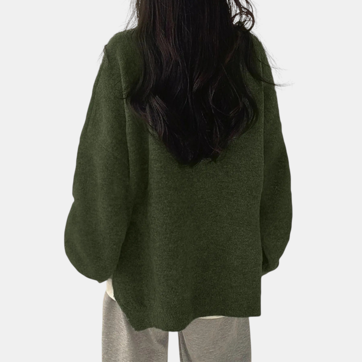 Women's Oversized Side Slit Ribbed Crew Neck Knit Sweater