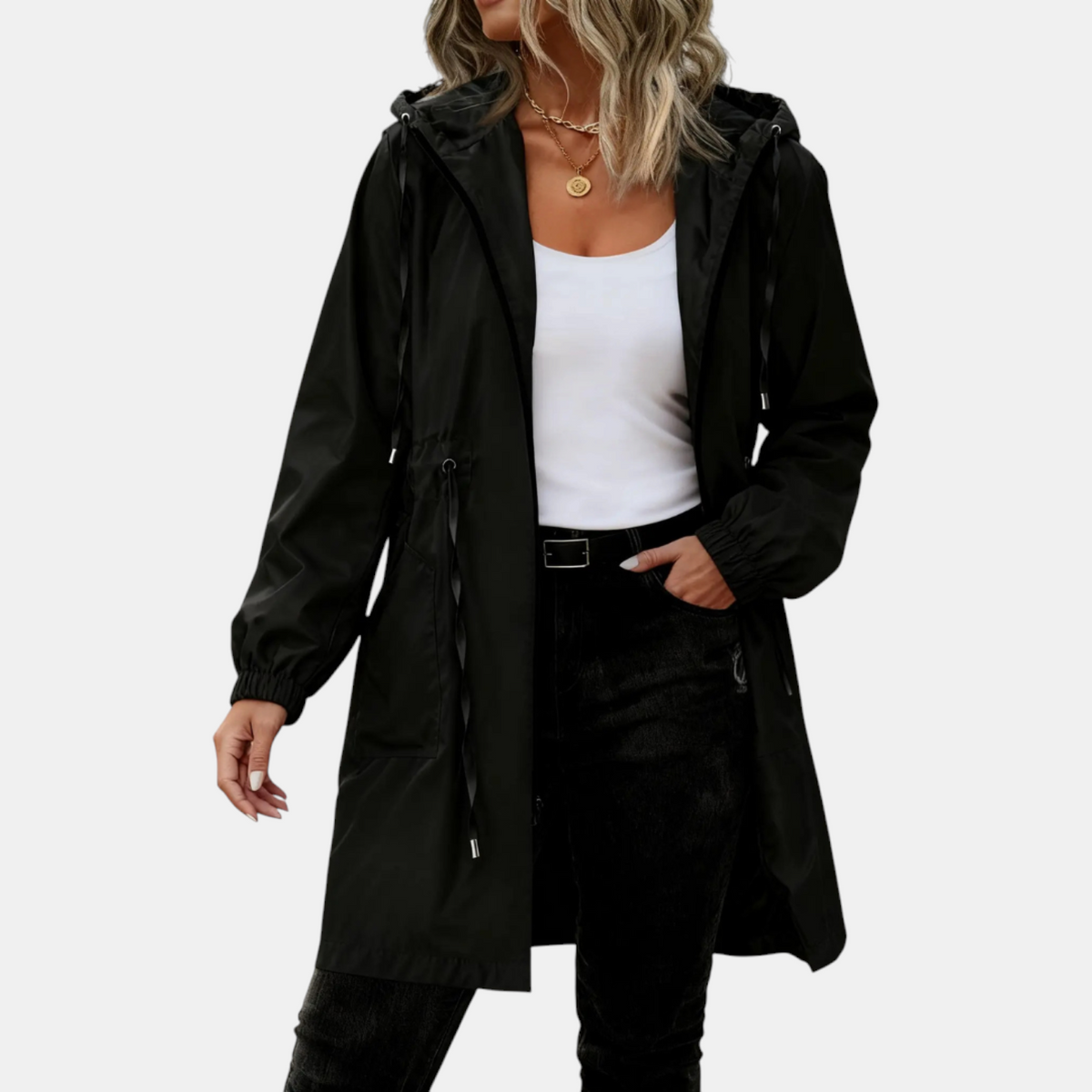 Women's Windbreaker Drawstring Waist Hooded Outdoor Jacket