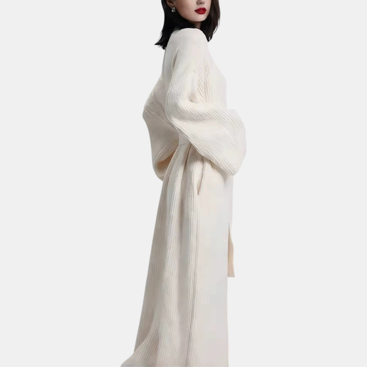 Women's Ribbed Knit Wrap Robe with Self Tie Belt Maxi