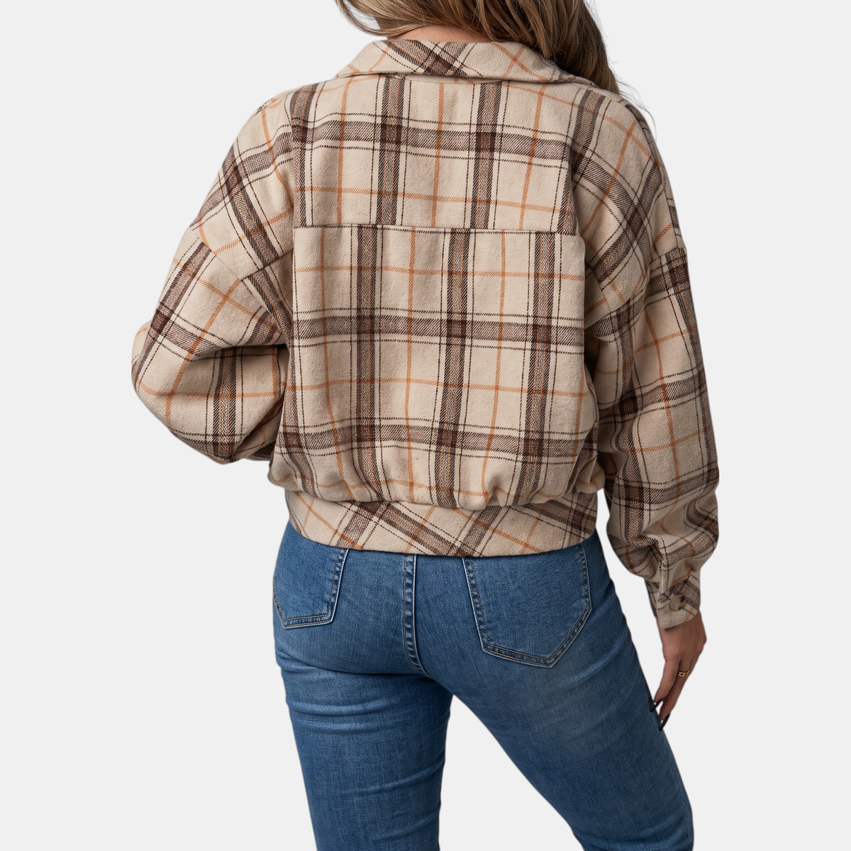 Women's Button Front Cropped Plaid Flannel Shacket