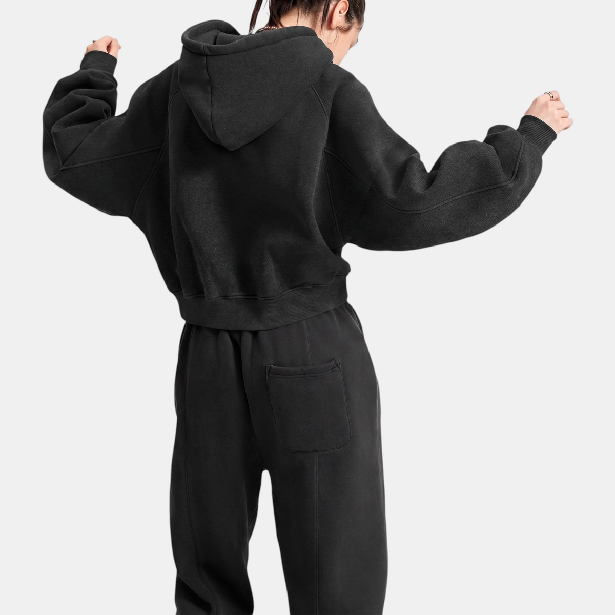 Women's Acid Wash Cropped Oversized Hoodie with Kangaroo Pocket