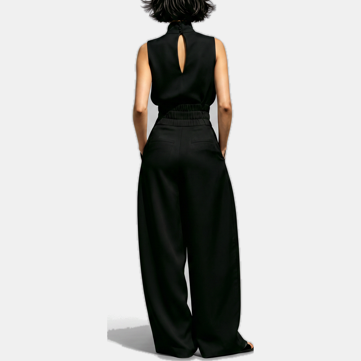Women's Sleeveless Turtleneck Linen Wide Leg Trouser Co-ord Set
