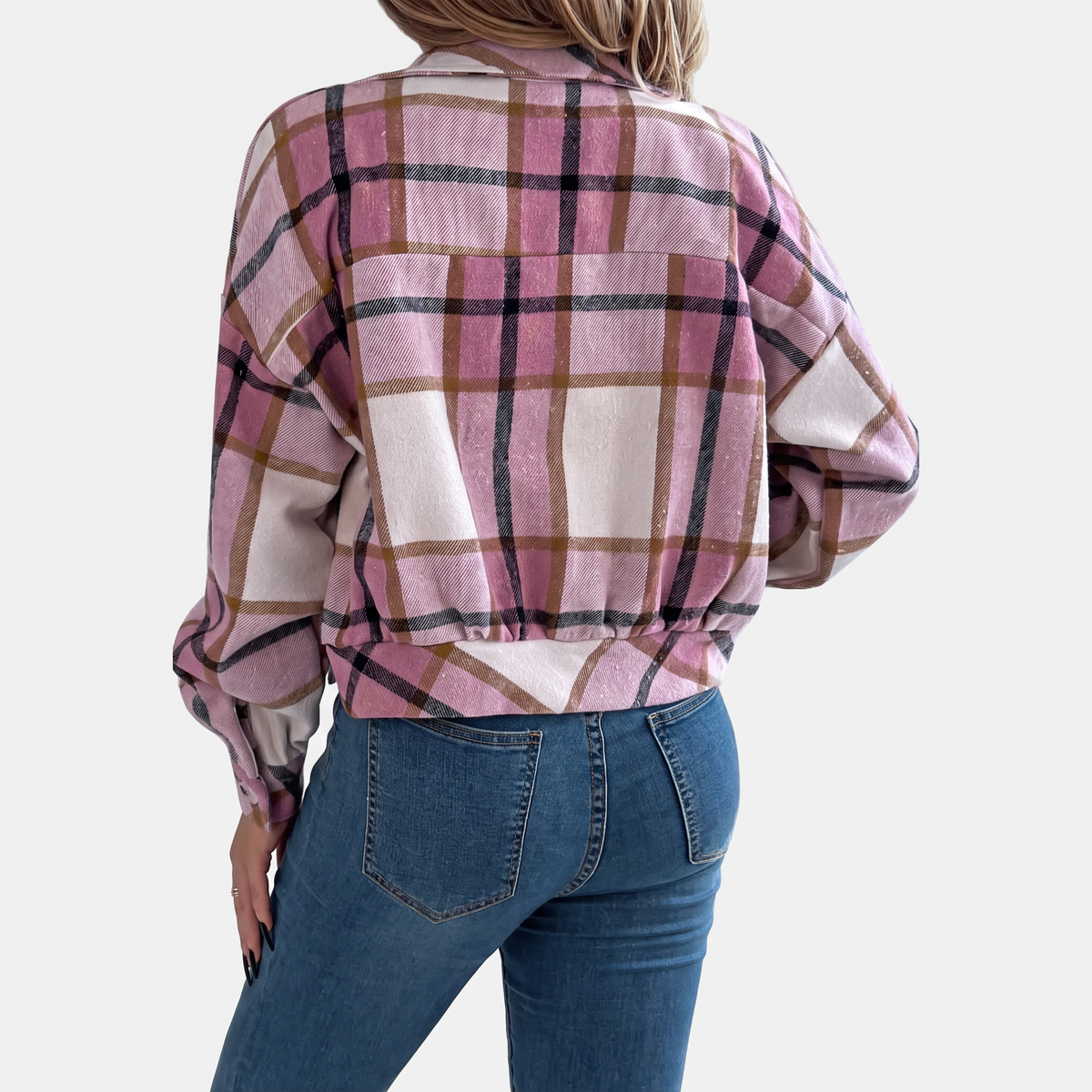 Women's Button Front Cropped Plaid Flannel Shacket