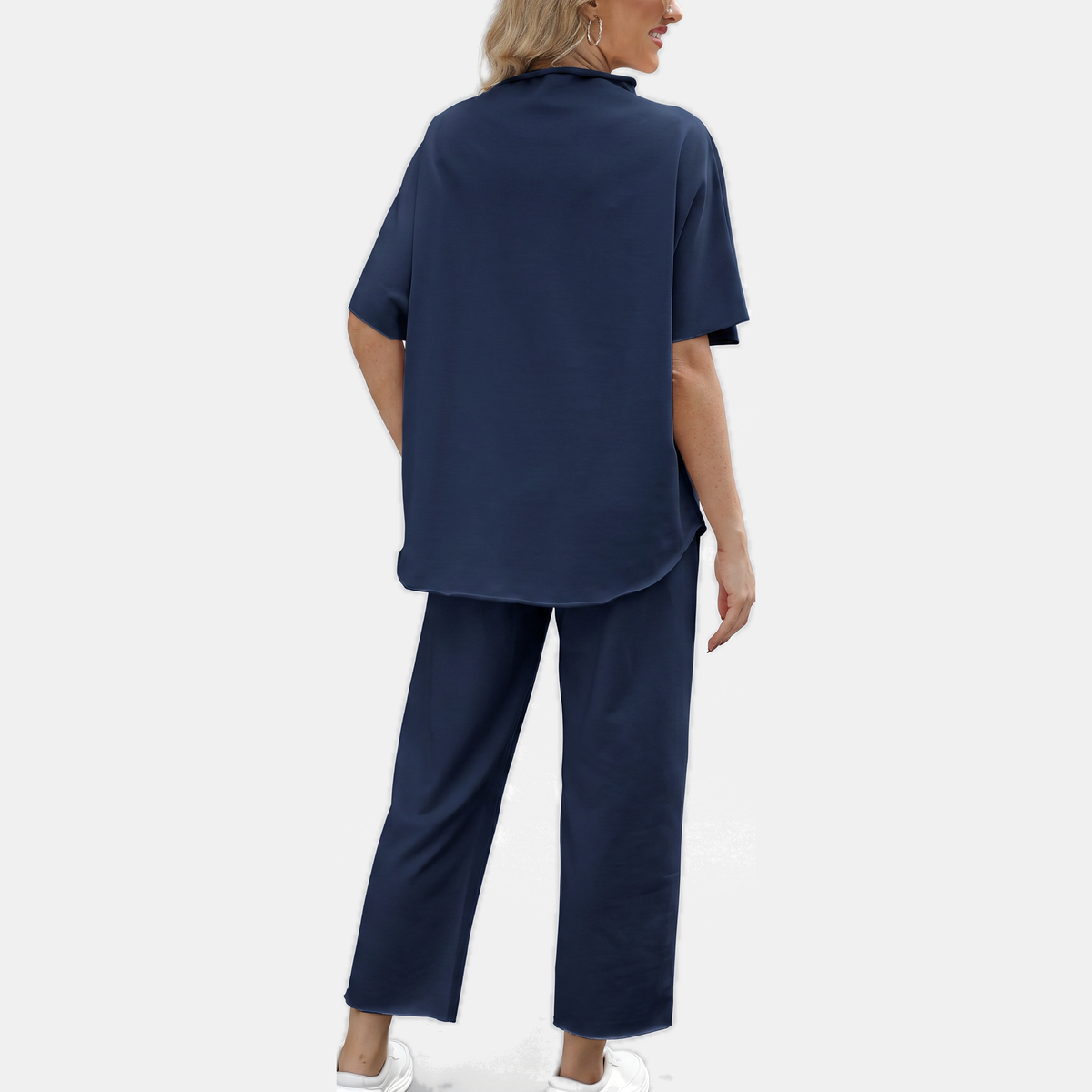 Women's Mock Neck Lounge Set Wide Leg Cropped Pants