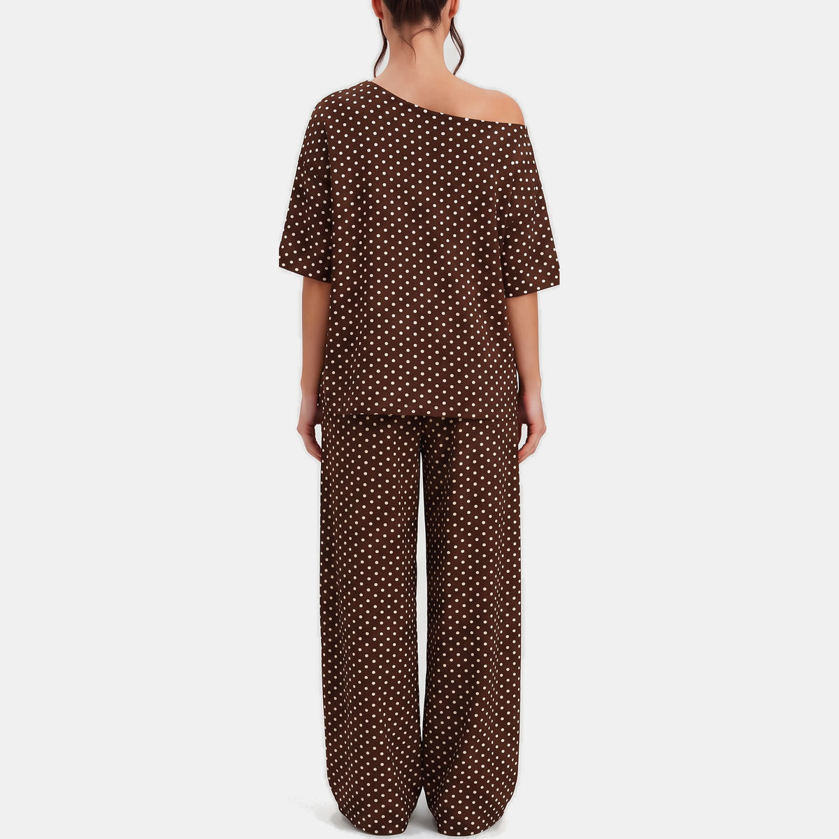 Women's One Shoulder Lounge Set Wide Leg Drawstring Trousers