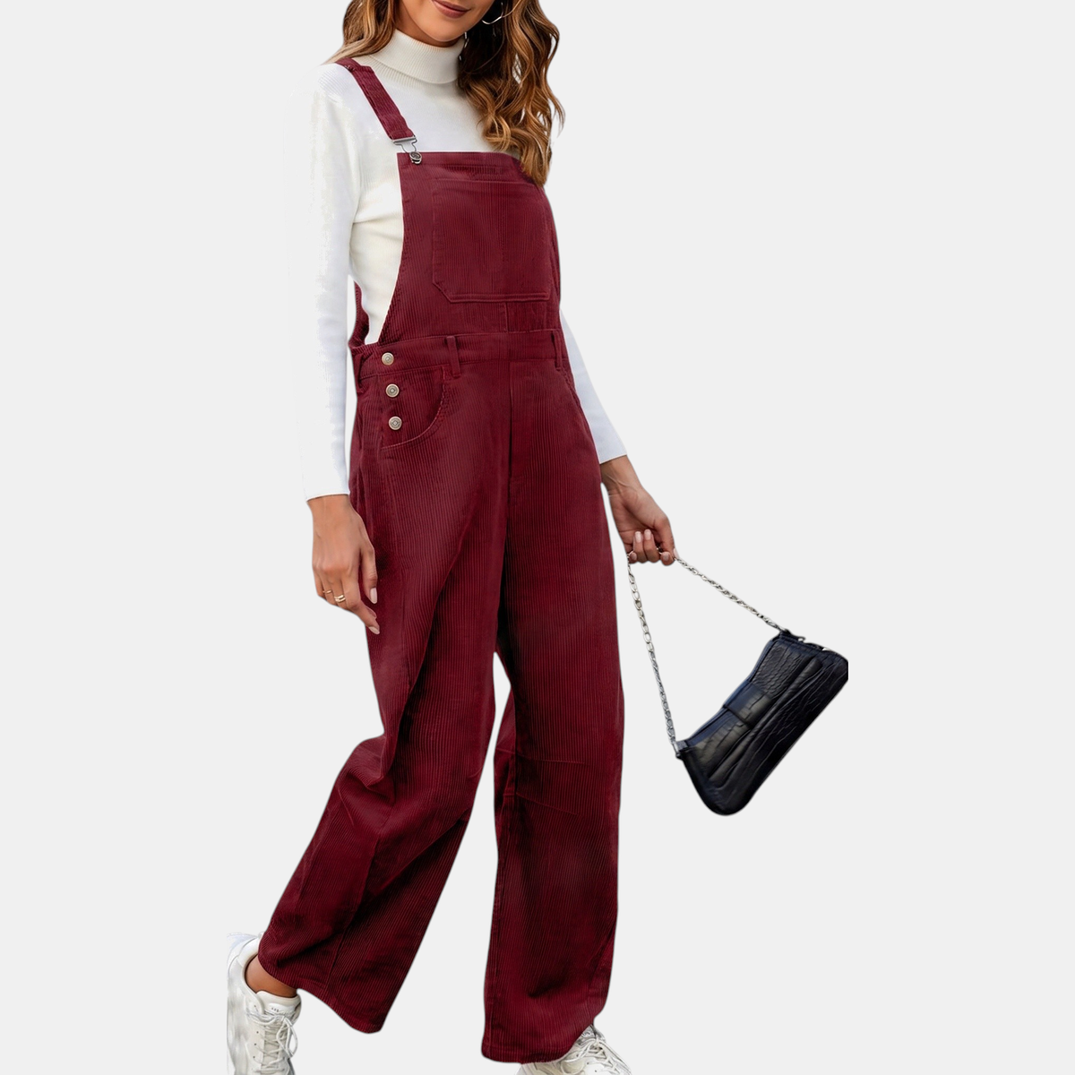 Women's Corduroy Wide Leg Bib Overalls with Buckle Straps