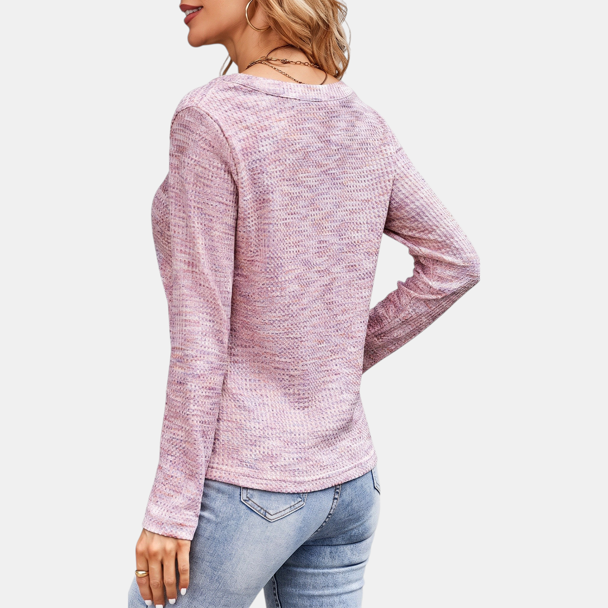 Women's Shimmer Ribbed Knit Notch V-Neck Sweater Top