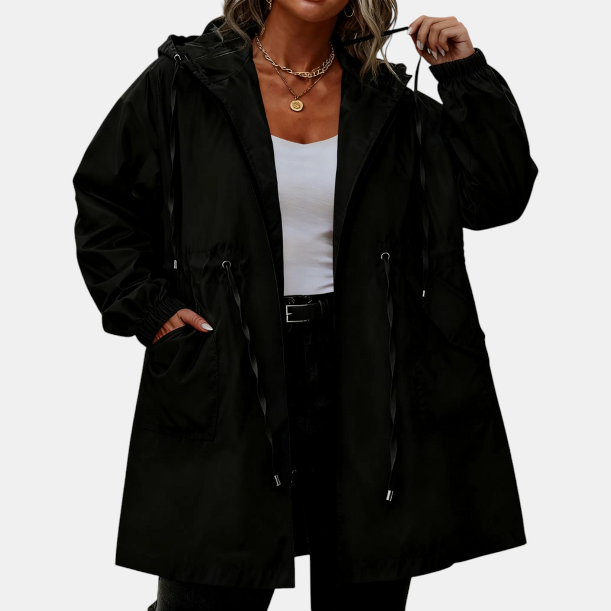 Women's Windbreaker Drawstring Waist Hooded Outdoor Jacket