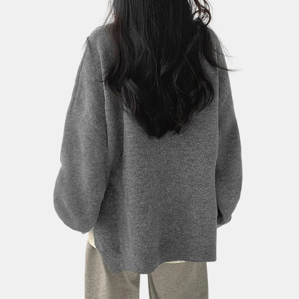 Women's Oversized Side Slit Ribbed Crew Neck Knit Sweater