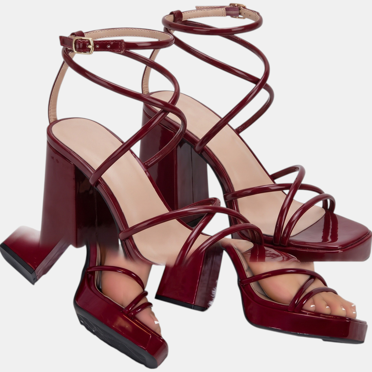 Women's Platform Block Heel Strappy Square Toe Sandals