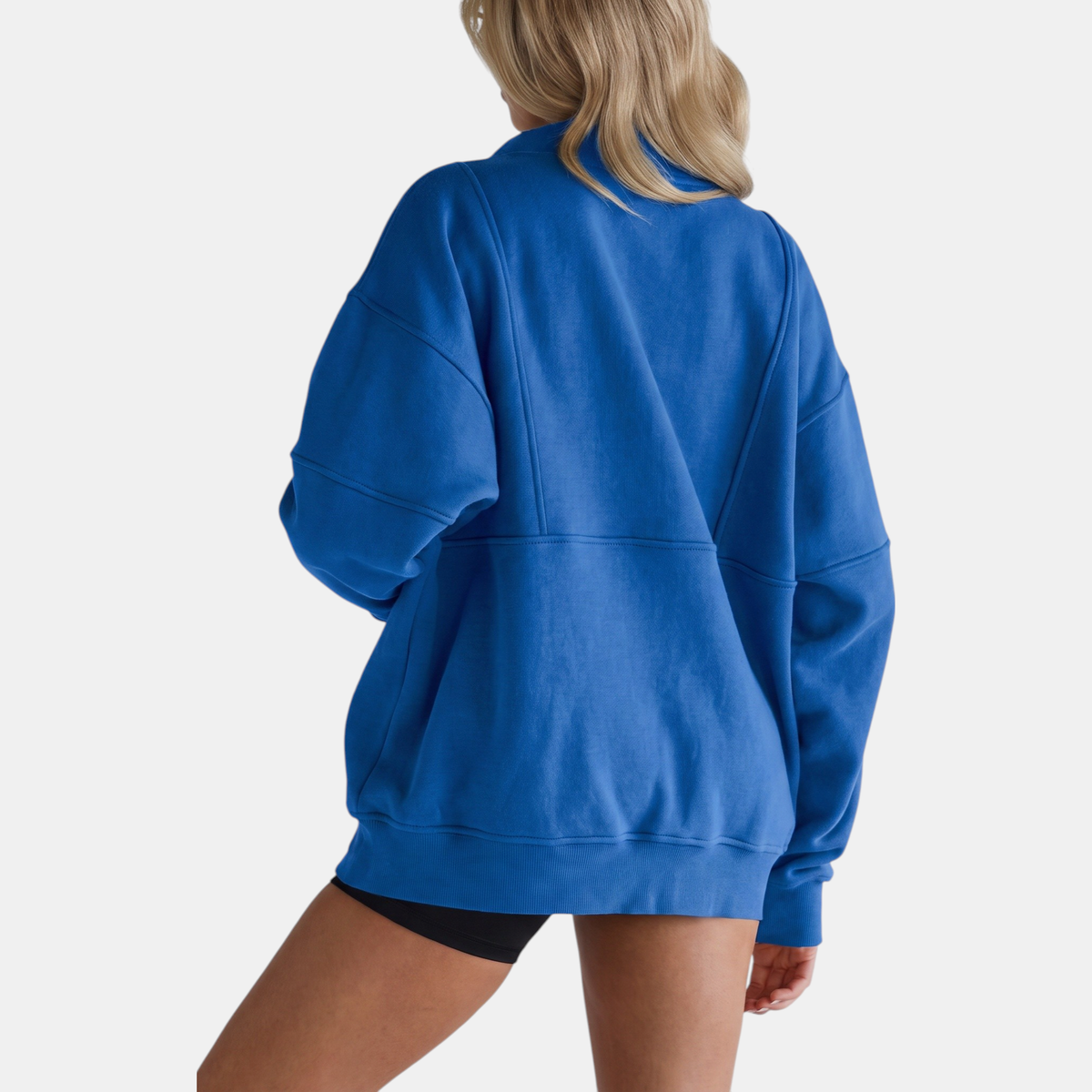 Women's Oversized Half Zip Fleece Sweatshirt with Ribbed Elbow Panels