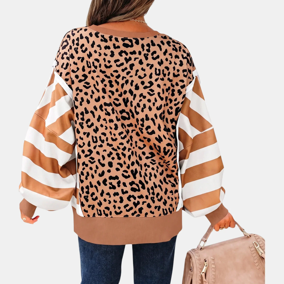 Women's Balloon Sleeve Crewneck Colorblock Sweatshirt