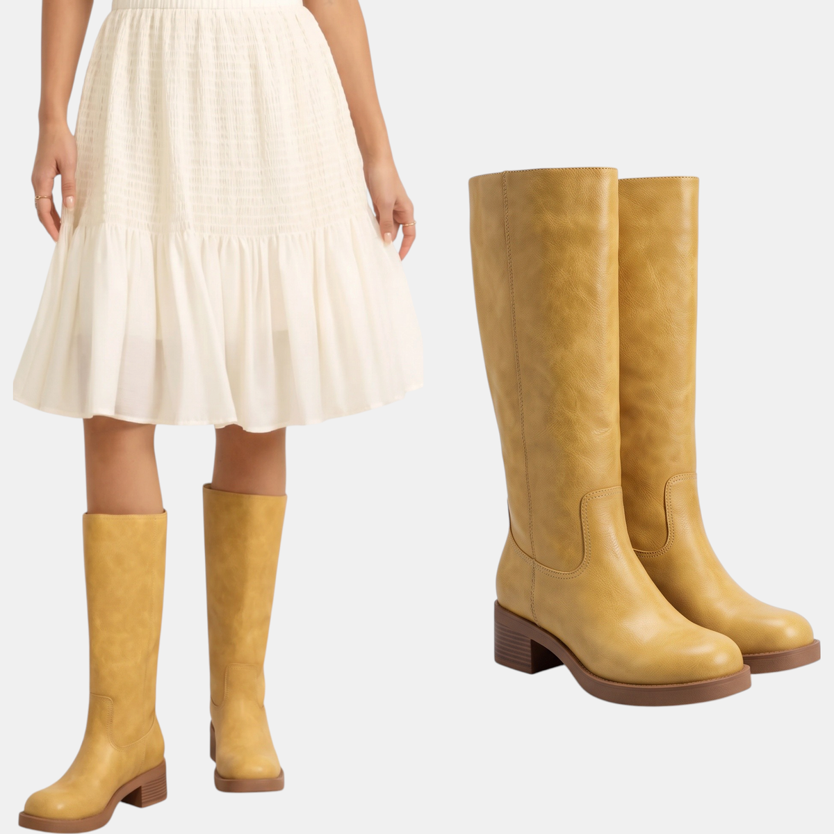 Women's Square Toe Block Heel Knee High Boots