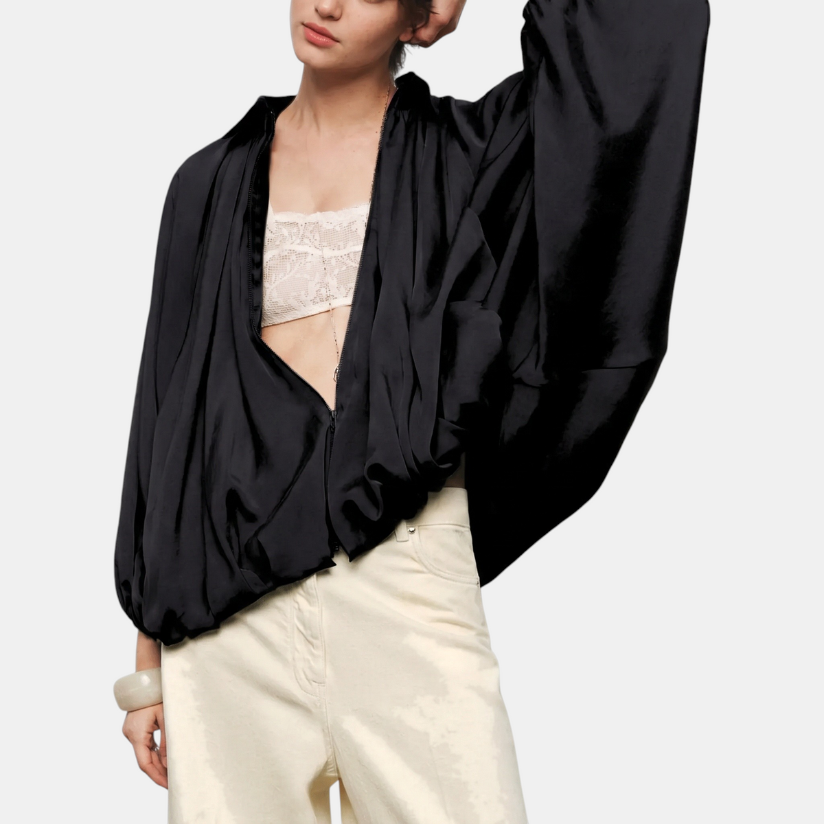 Women's Oversized Bubble Hem Batwing Bomber Jacket