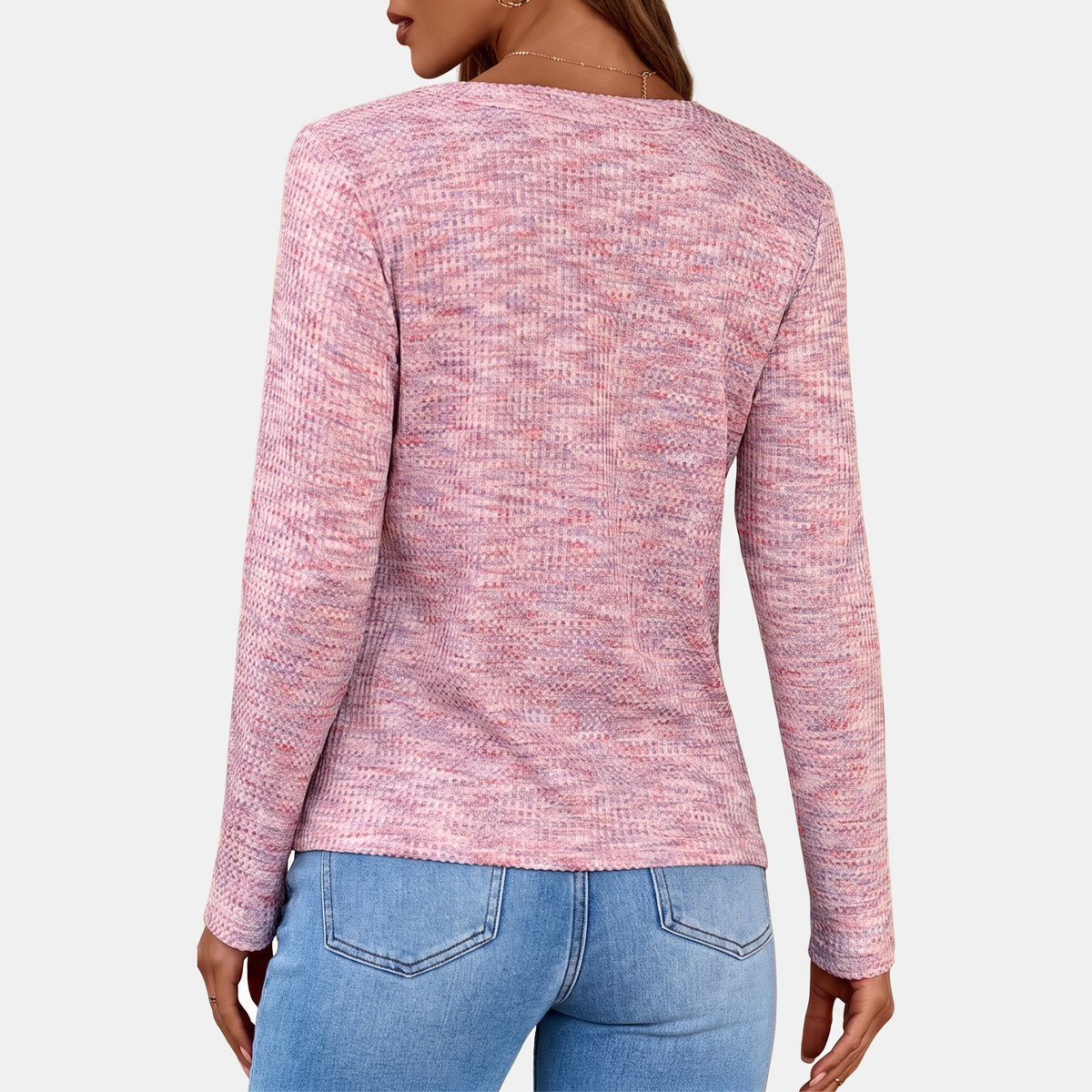 Women's Shimmer Ribbed Knit Notch V-Neck Sweater Top