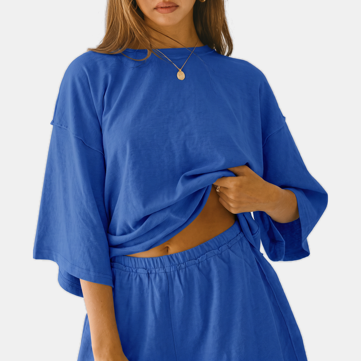 Women's Lounge Set Oversized Drop Shoulder Top and Mini Shorts