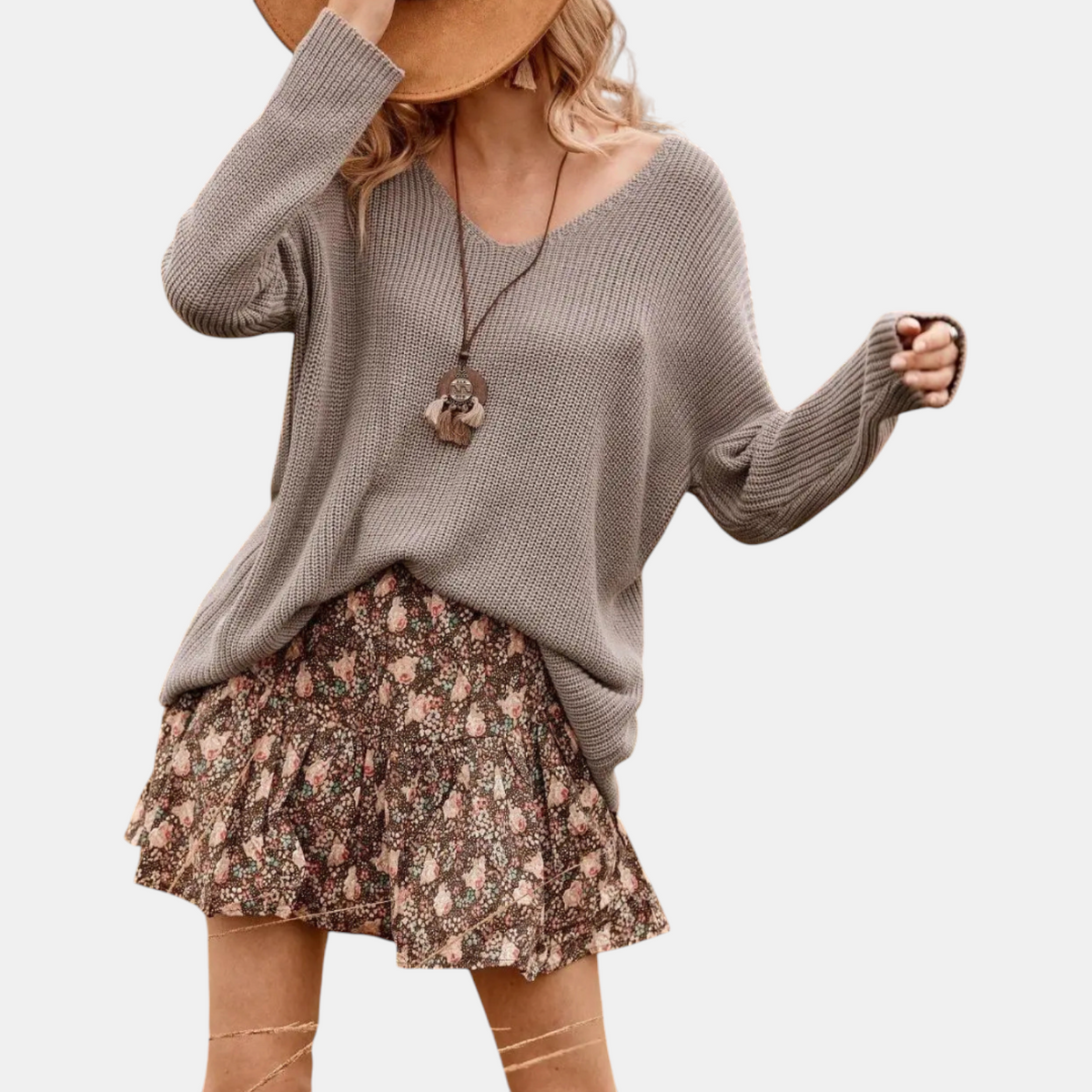 Women's Oversized V-Neck Batwing Sleeve Chunky Ribbed Knit Sweater