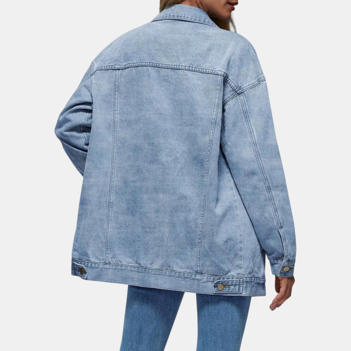 Women's Oversized Acid Wash Denim Jacket with Snap Buttons
