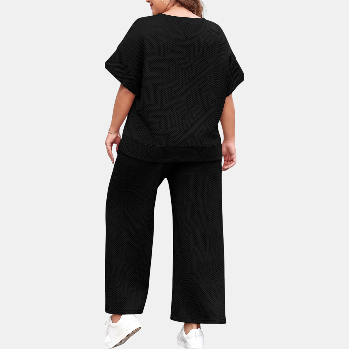Women's Textured Drawstring Wide Leg Lounge Set