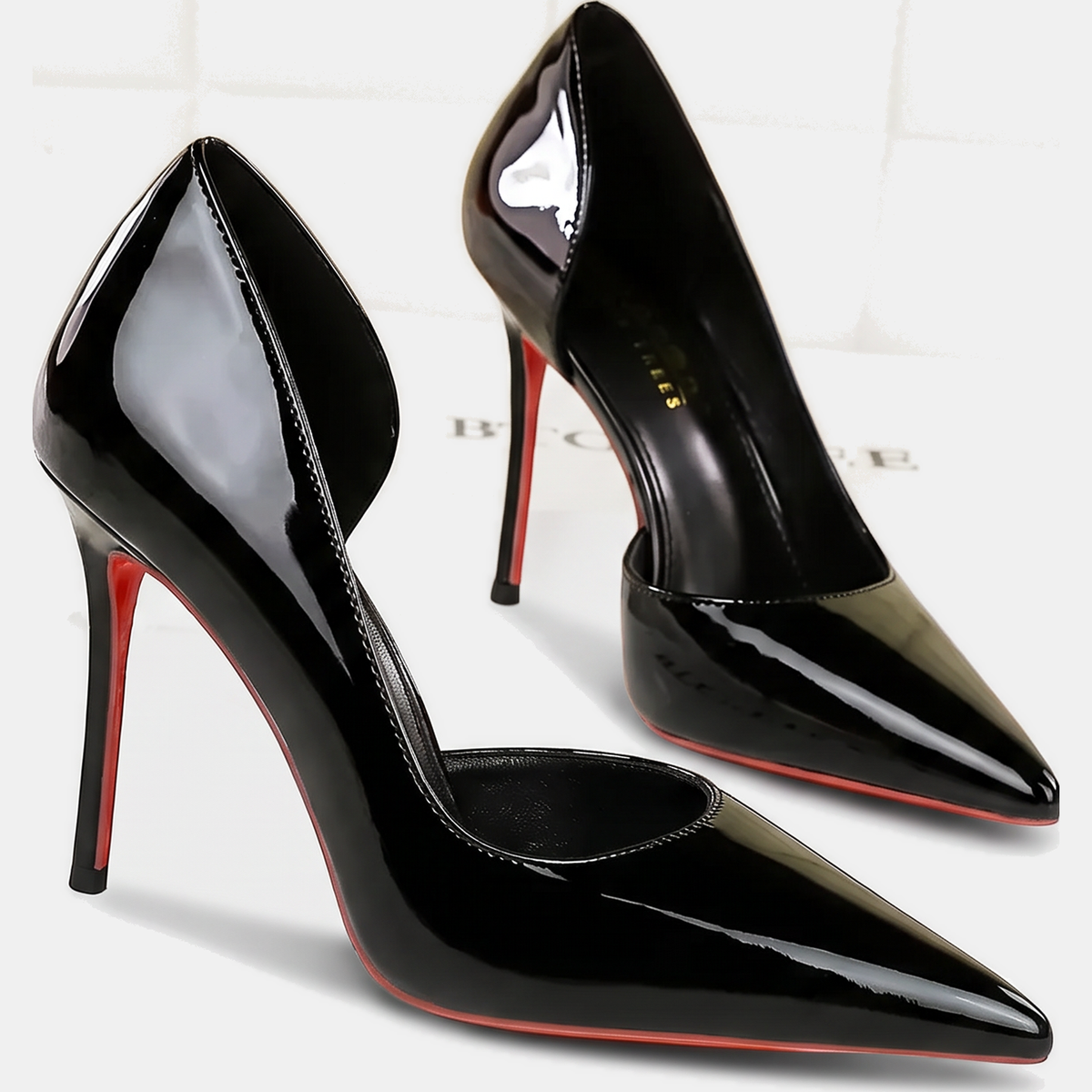 Women's Patent Leather Pointed Toe D'Orsay Stiletto Heels