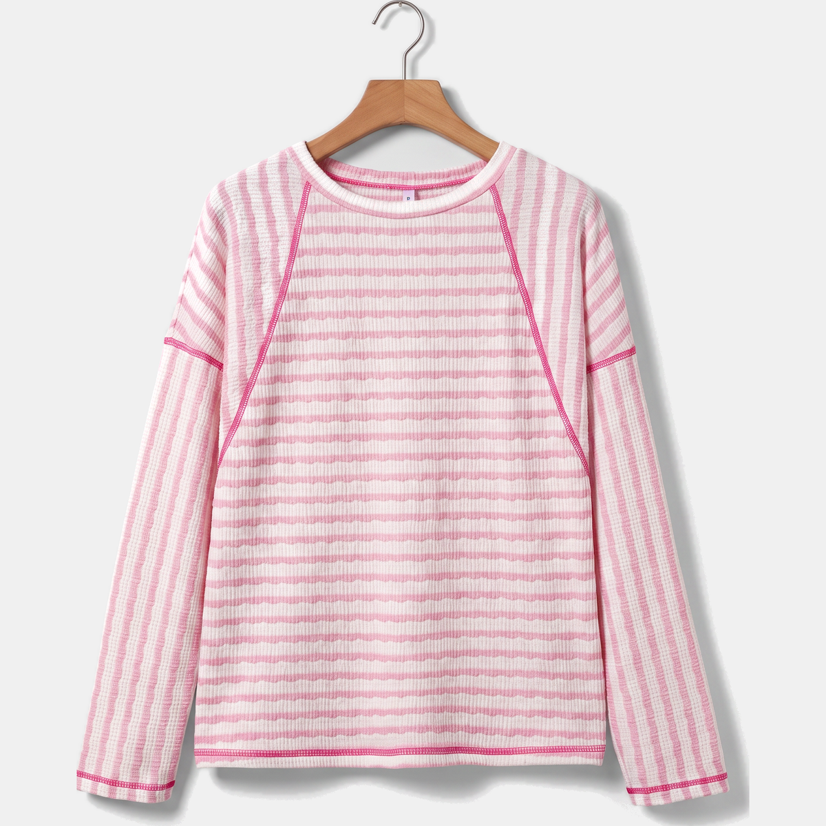 Women's Striped Crewneck Relaxed Raglan Pullover Sweatshirt