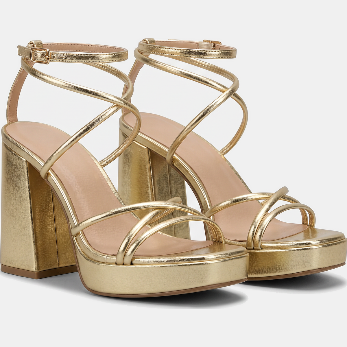 Women's Platform Block Heel Strappy Square Toe Sandals