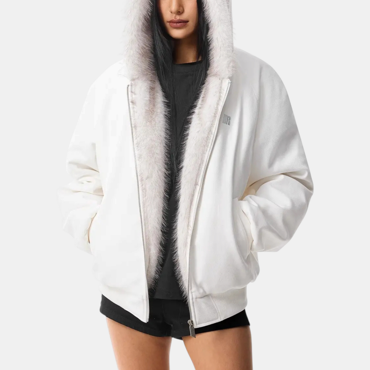 Women's Faux Fur Lined Hooded Bomber Jacket with Cat Ear Hood