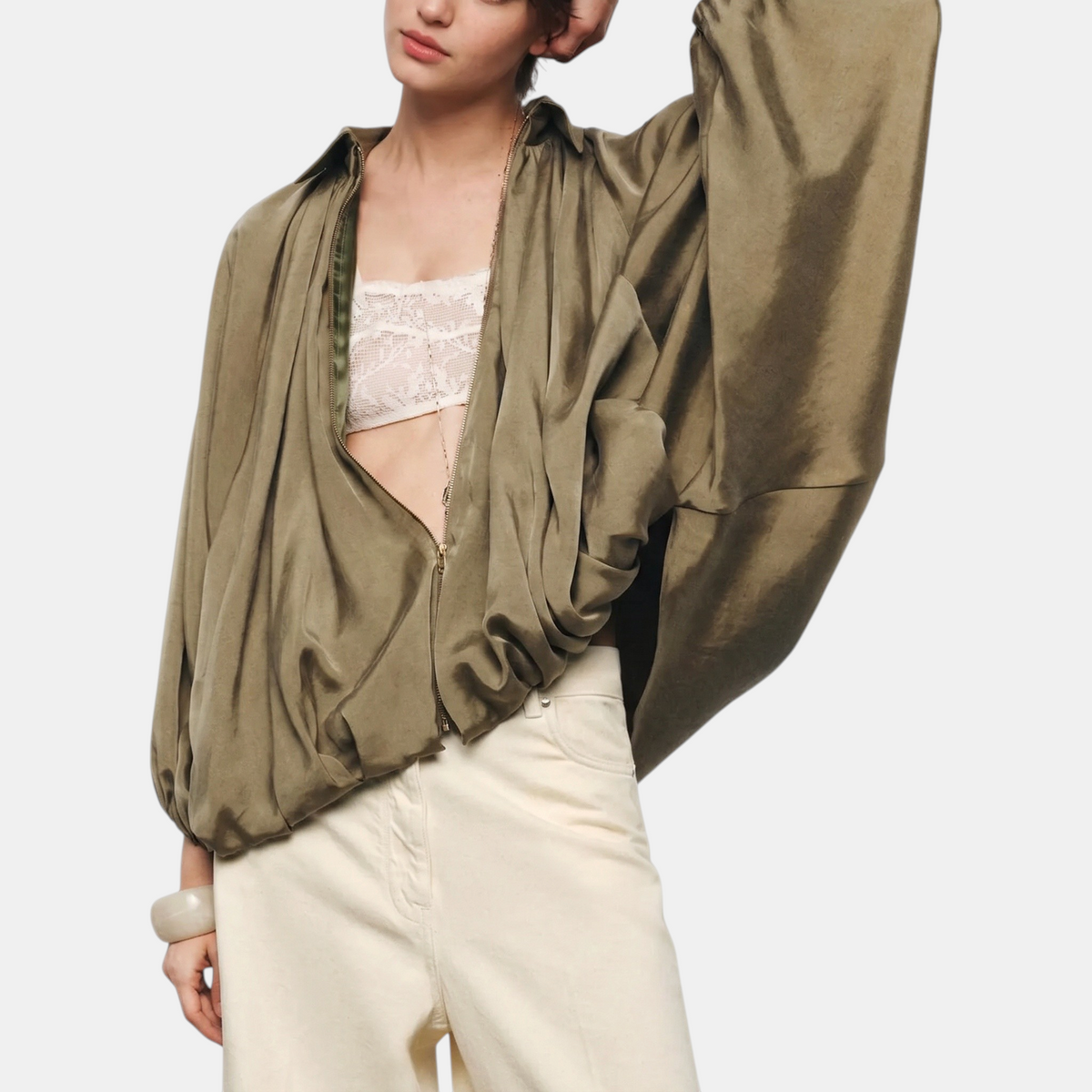 Women's Oversized Bubble Hem Batwing Bomber Jacket