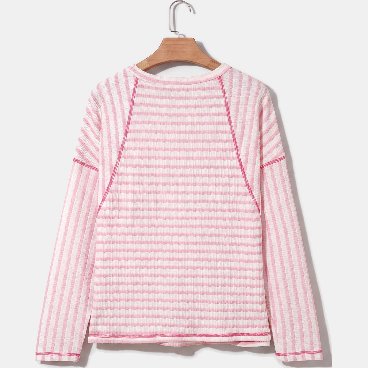 Women's Striped Crewneck Relaxed Raglan Pullover Sweatshirt