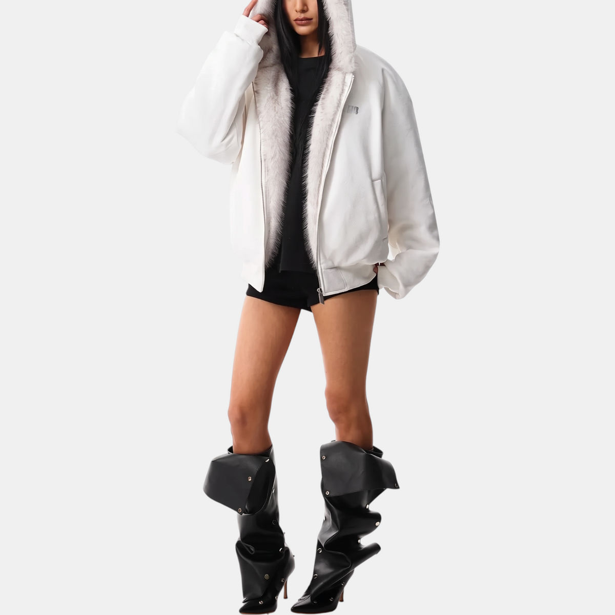 Women's Faux Fur Lined Hooded Bomber Jacket with Cat Ear Hood