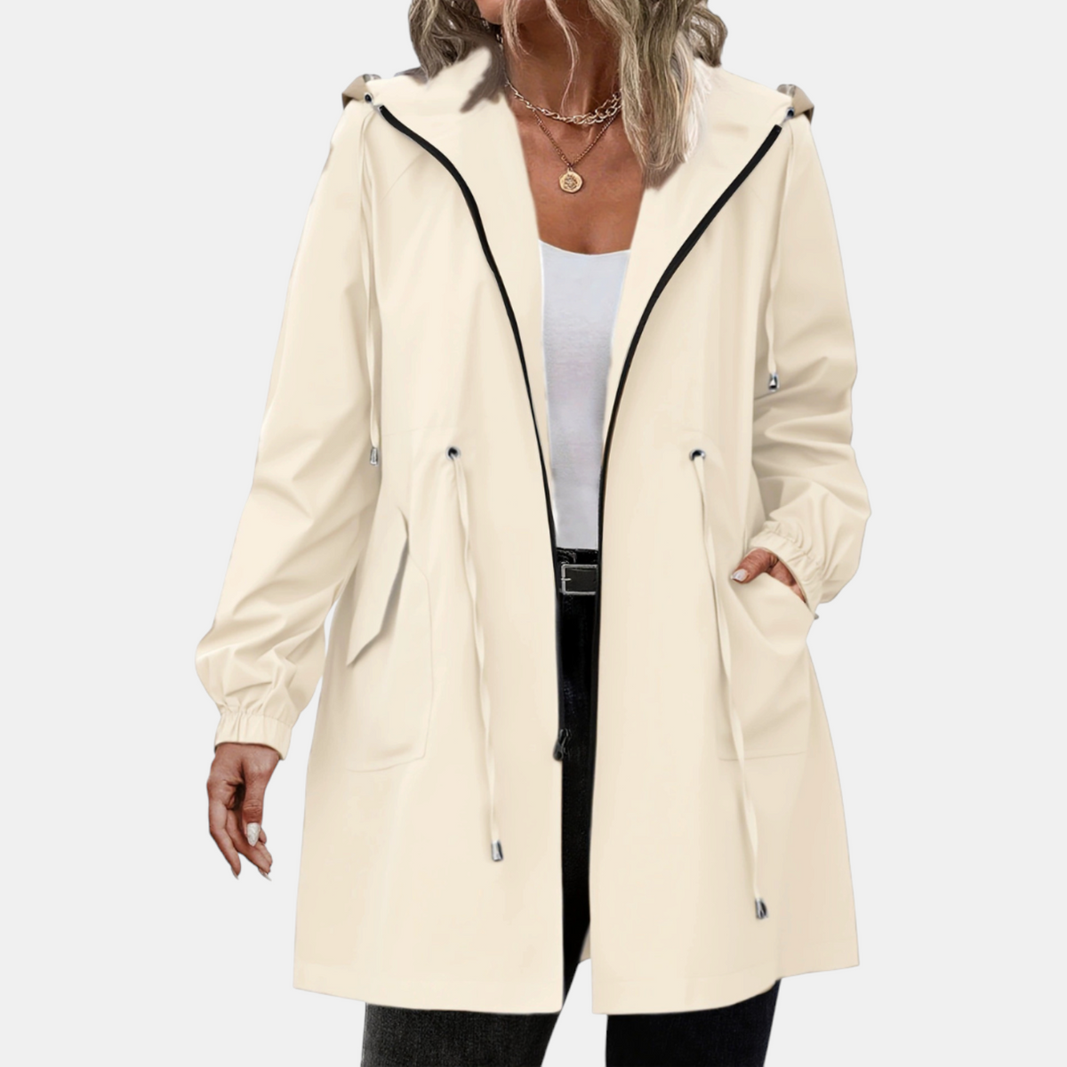Women's Windbreaker Drawstring Waist Hooded Outdoor Jacket