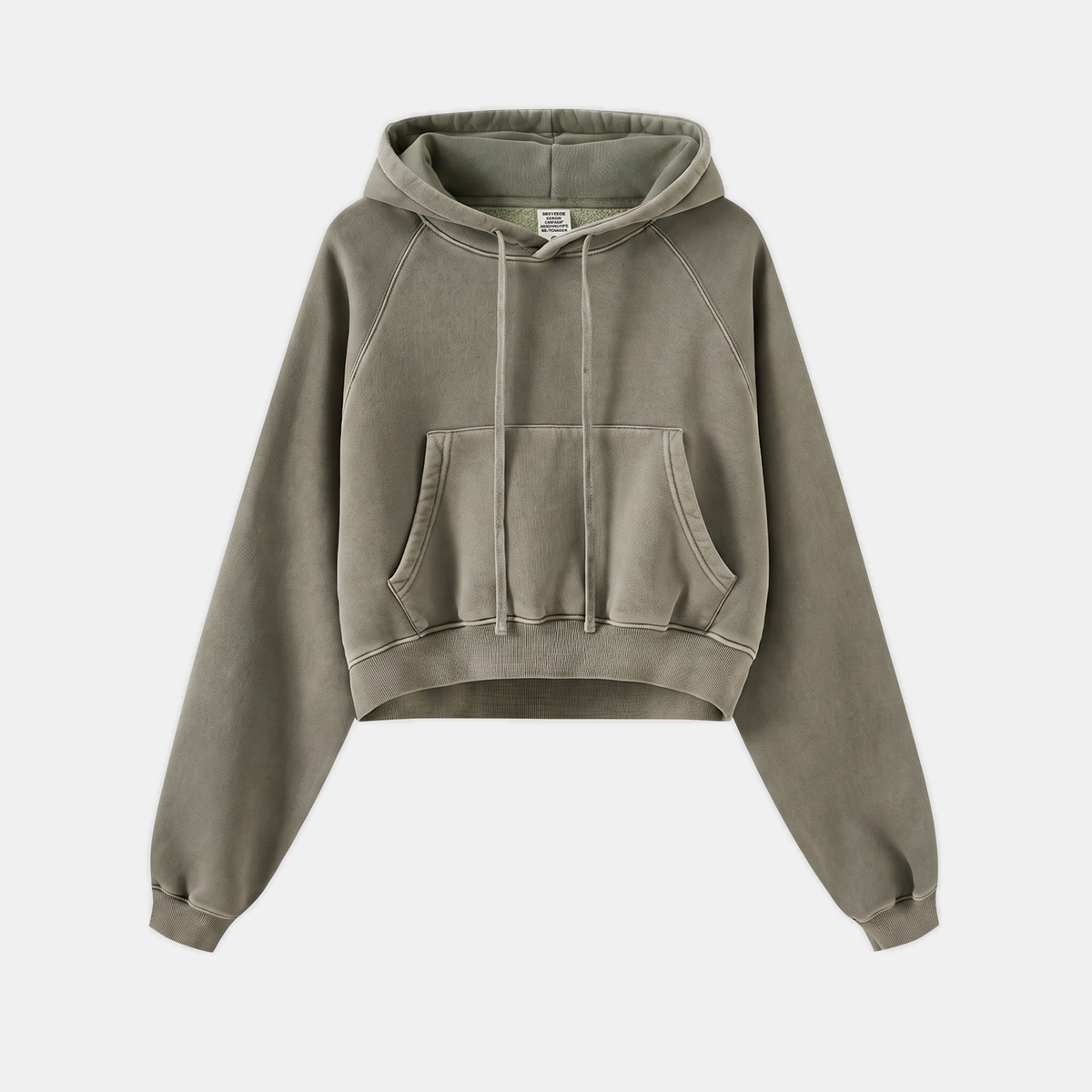 Women's Acid Wash Cropped Oversized Hoodie with Kangaroo Pocket