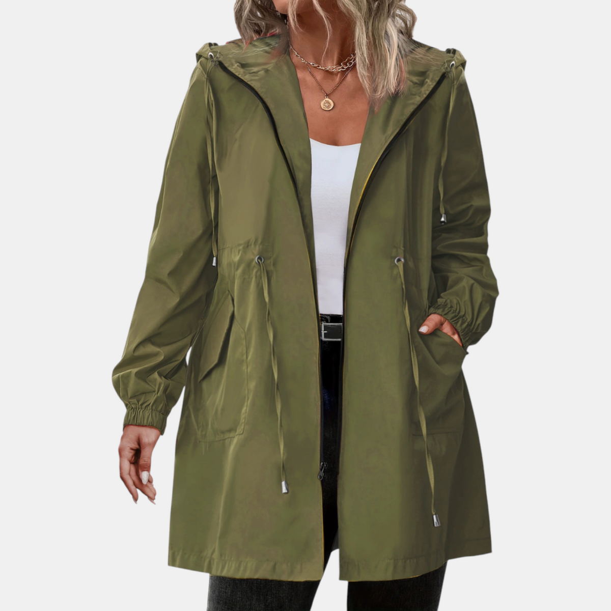 Women's Windbreaker Drawstring Waist Hooded Outdoor Jacket