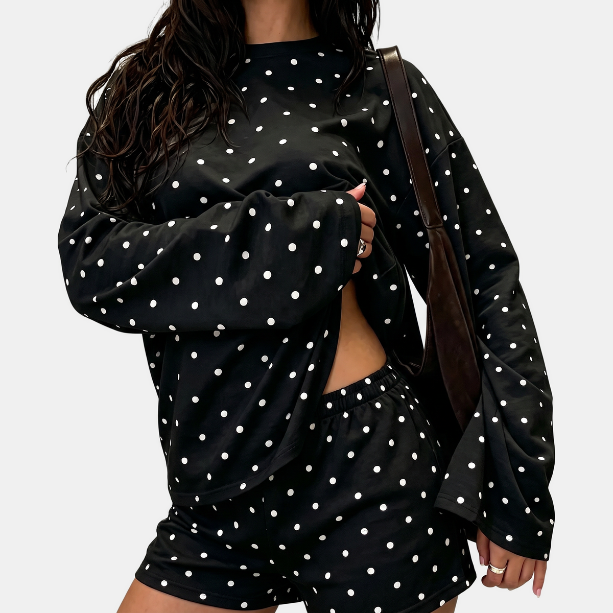 Women's Striped Lounge Set Oversized Sleeve Top and Mini Shorts