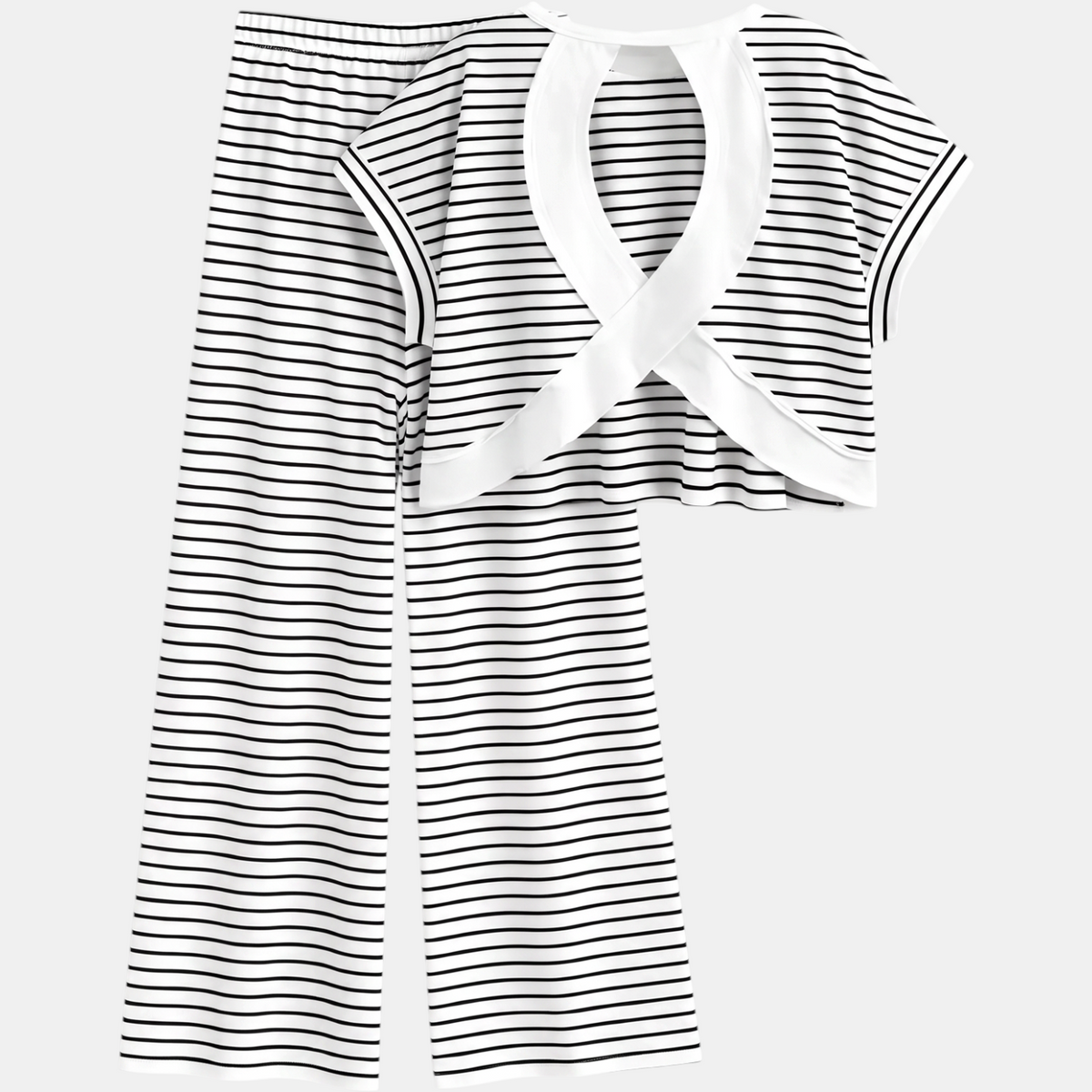 Women's Crossback Cutout Striped Wide Leg Lounge Set