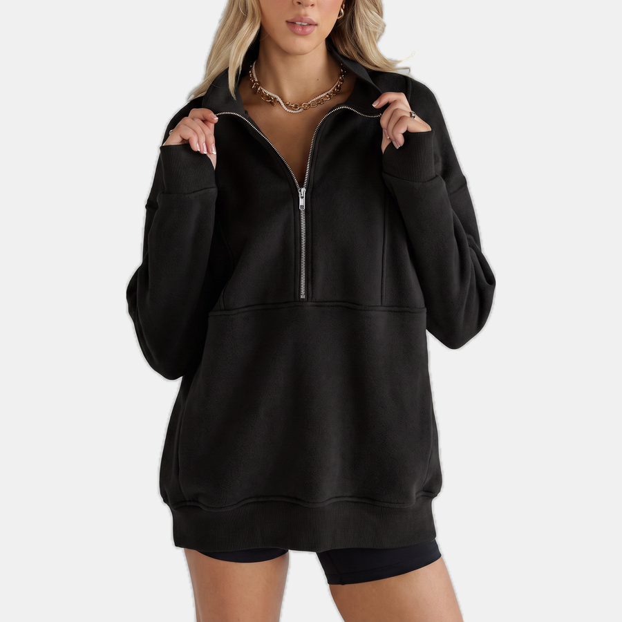 Women's Oversized Half Zip Fleece Sweatshirt with Ribbed Elbow Panels
