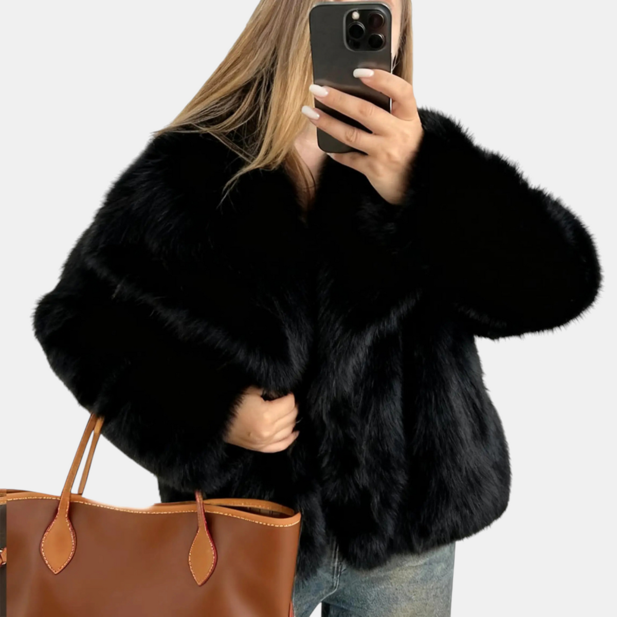 Women's Fluffy Faux Fur Cropped Open Front Jacket