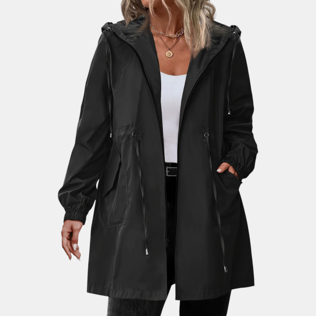Women's Windbreaker Drawstring Waist Hooded Outdoor Jacket