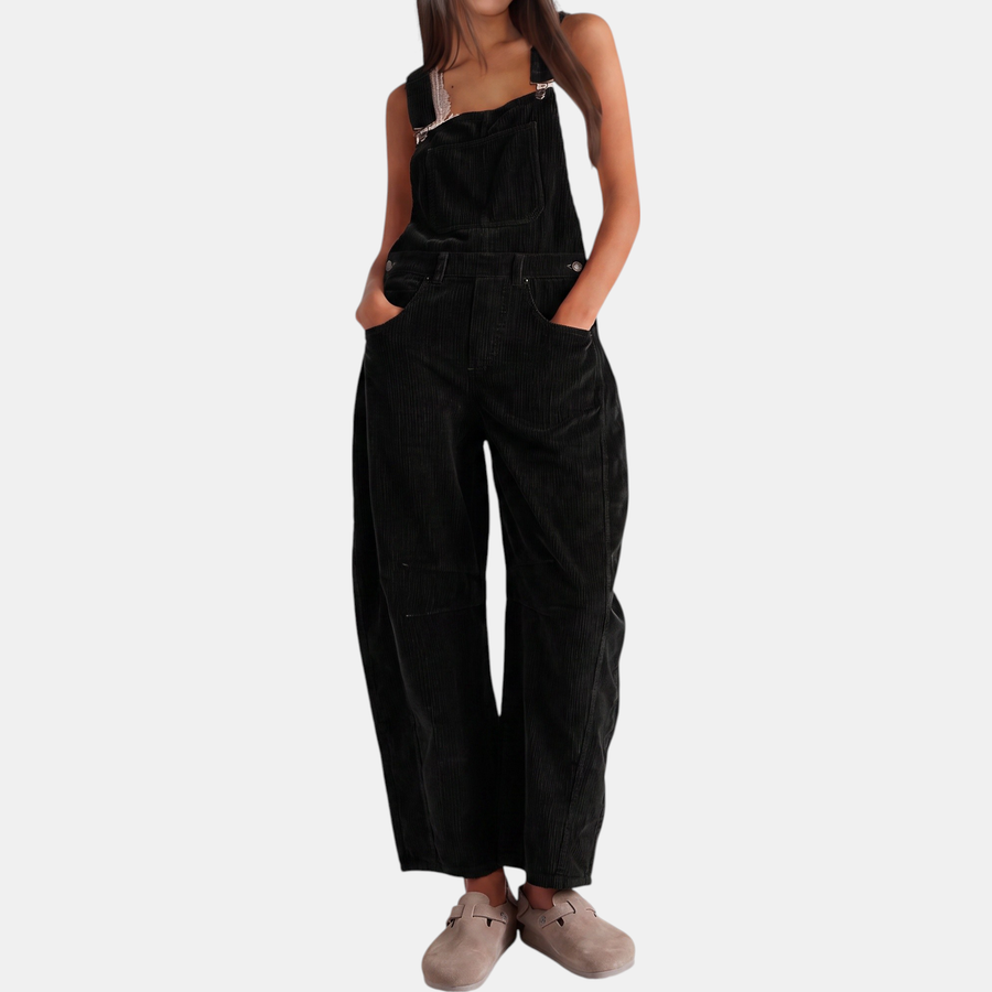 Women's Corduroy Wide Leg Bib Overalls with Buckle Straps