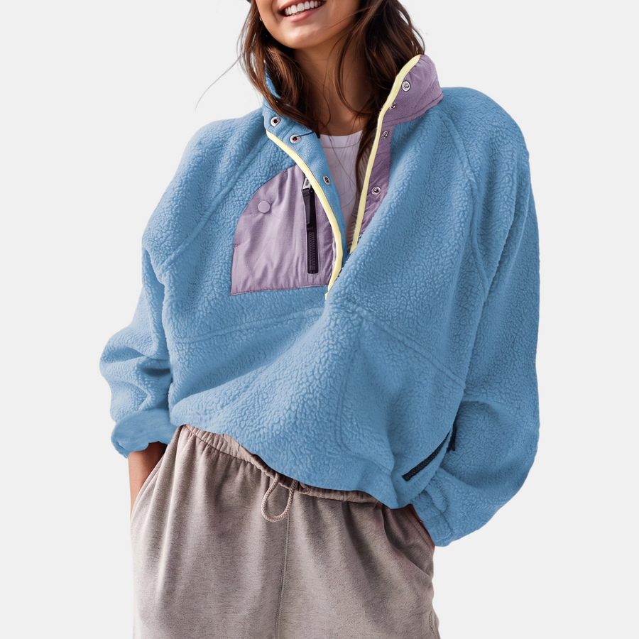 Women's Colorblock Fleece Half Snap Pullover Jacket