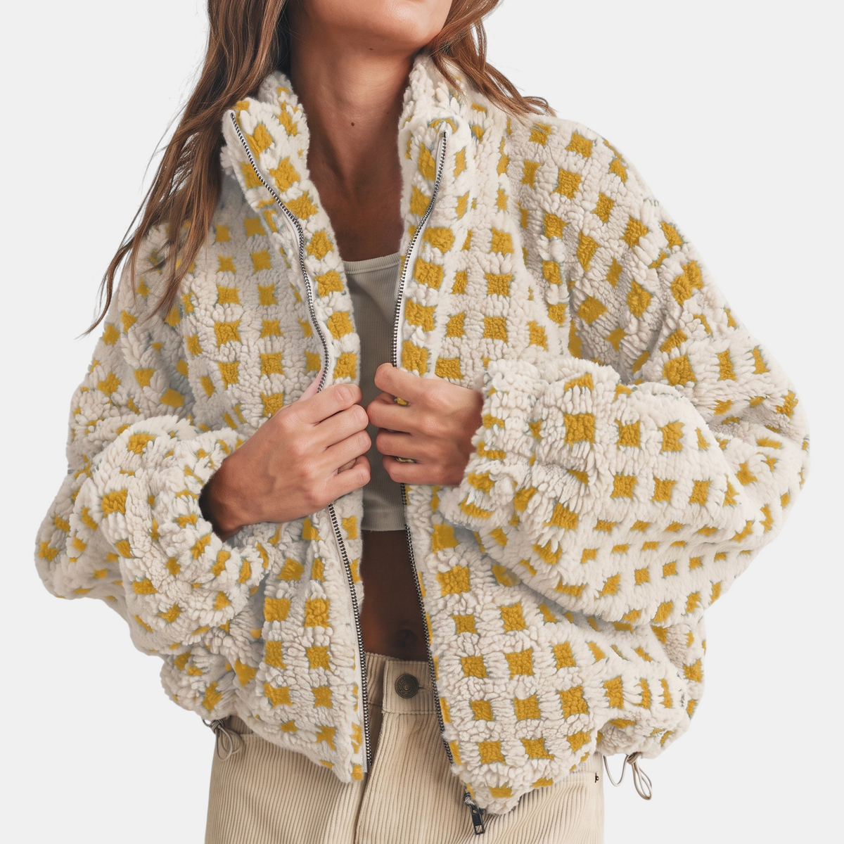 Women's Oversized Sherpa Fleece Zip Up Jacket