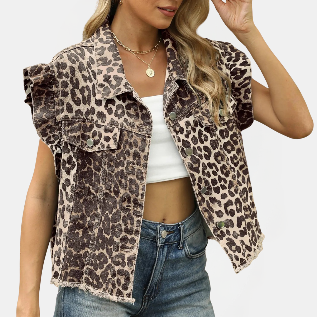 Women's Ruffle Trim Cropped Denim Vest